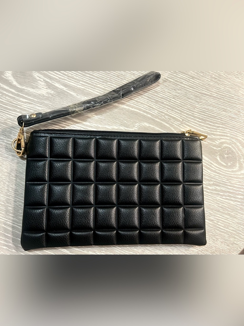 Black Quilted Square Panel Wristlet Clutch